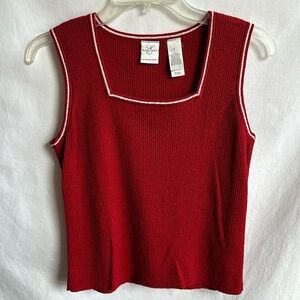 Emma & James red and cream/white square neck sweater tank top, size M